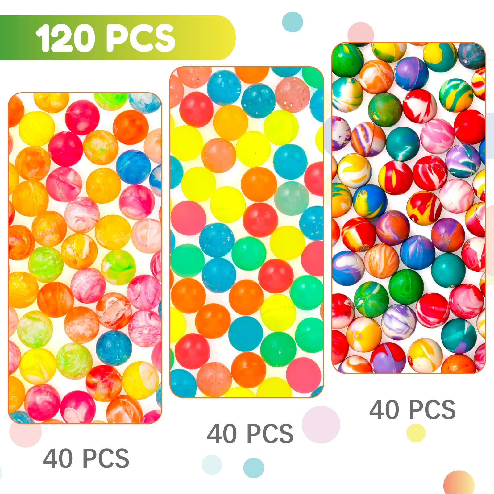 Pllieay 120 Pieces Small Rubber Bouncy Balls for Kids Party Favors, 3 Style Random Neon Bouncing Balls for Gift Bag Filling and Vending Machines, 20mm/0.79Inch
