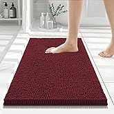 Smiry Luxury Chenille Bathroom Rugs 24x16, Extra Soft and Absorbent Shaggy Bath Mat, Machine Washable, Non-Slip Plush Carpet Runner for Tub, Shower, and Floor, Home Decor Accessories, Burgundy