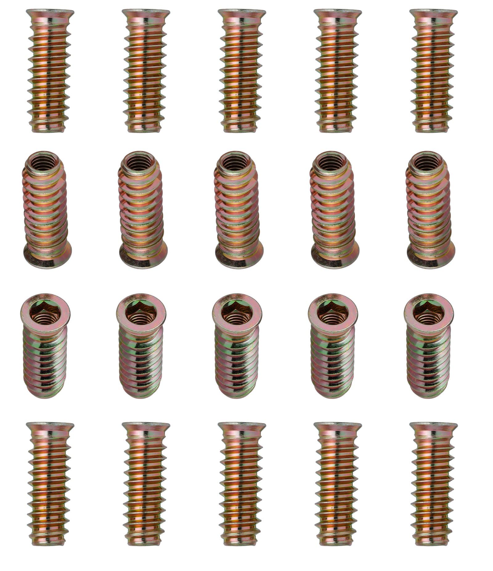 YoiYee M6 x 30mm Threaded Insert Nuts Heavy Duty for Wood Furniture, Hex Socket Drive, Zinc Yellow Passivated - 20pcs — image 1