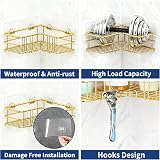 Menbyci 2 Pack Corner Shower Caddy Adhesive Shelf 8 Hooks Gold view 5