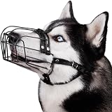BRONZEDOG Adjustable Metal Wire Basket Dog Muzzle with Leather Straps Large