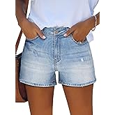 ZOLUCKY Jean Shorts Womens Summer High Waisted Denim Stretchy Ripped with Pockets
