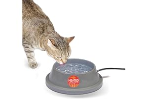 K&H Pet Products Thermal-Bowl Heated Water Bowl for Cats & Dogs Outside, Safety Listed Outdoor Heated Dog Dish for Pets, Automatic No Freeze, Anti Chew Cord - 32 Ounces Gray 12W