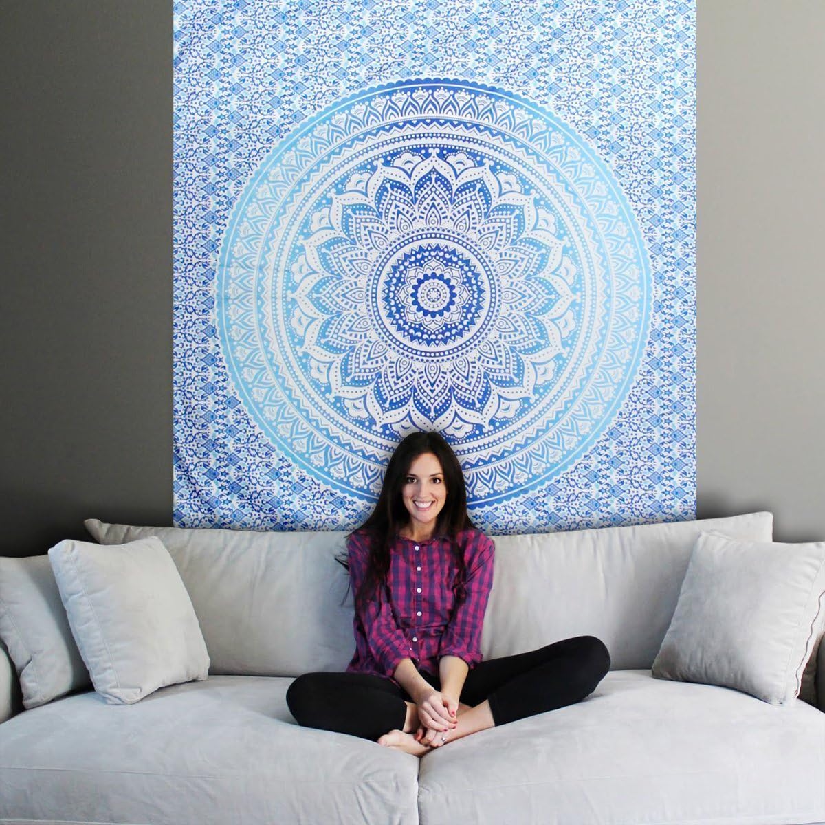 Mandala Étnico Bohemia Tapiz para Colgar En La Pared Marrón Verde