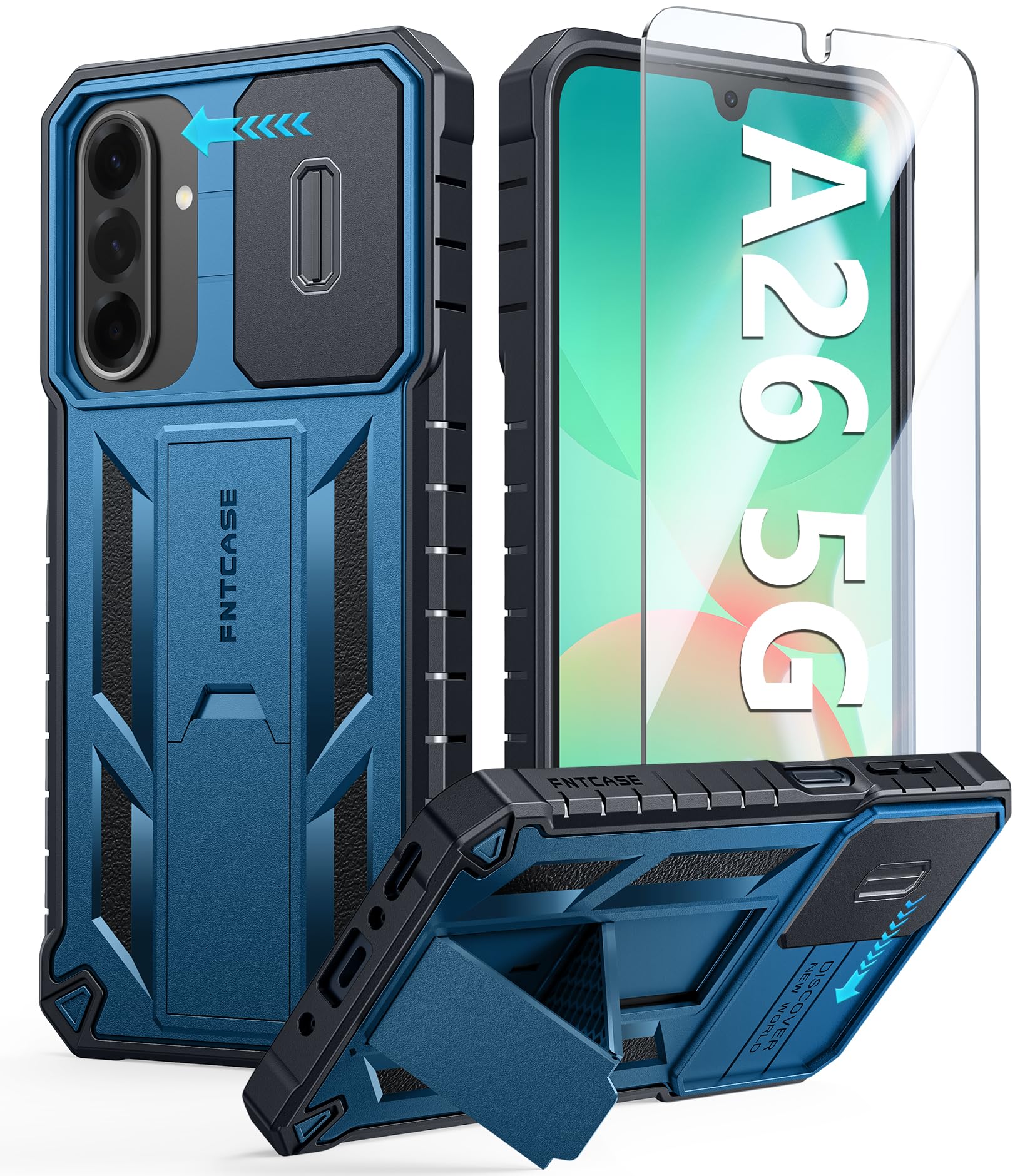 Photo 1 of FNTCASE for Samsung Galaxy A26-5G Case: Military Grade for Galaxy A26-5G Phone Case with Kickstand & Slide | Protective Heavy Duty Rugged Dropproof Cell Phone Cover Bumper Textured Protector (Blue)
