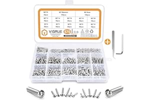 VIGRUE 570PCS Stainless Steel M3 Button Head Hex Socket Cap Screw Bolts, M3 x 4/5/6/8/10/12/14/16/18/20/25mm Screw and Nuts Flat Washer Assortment Kit, Fully Machine Thread