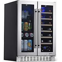 NewAir 18 Bottle 58 Can French Door Wine And Beverage Cooler - White Red Wine Countertop Fridge - Stainless Steel With…