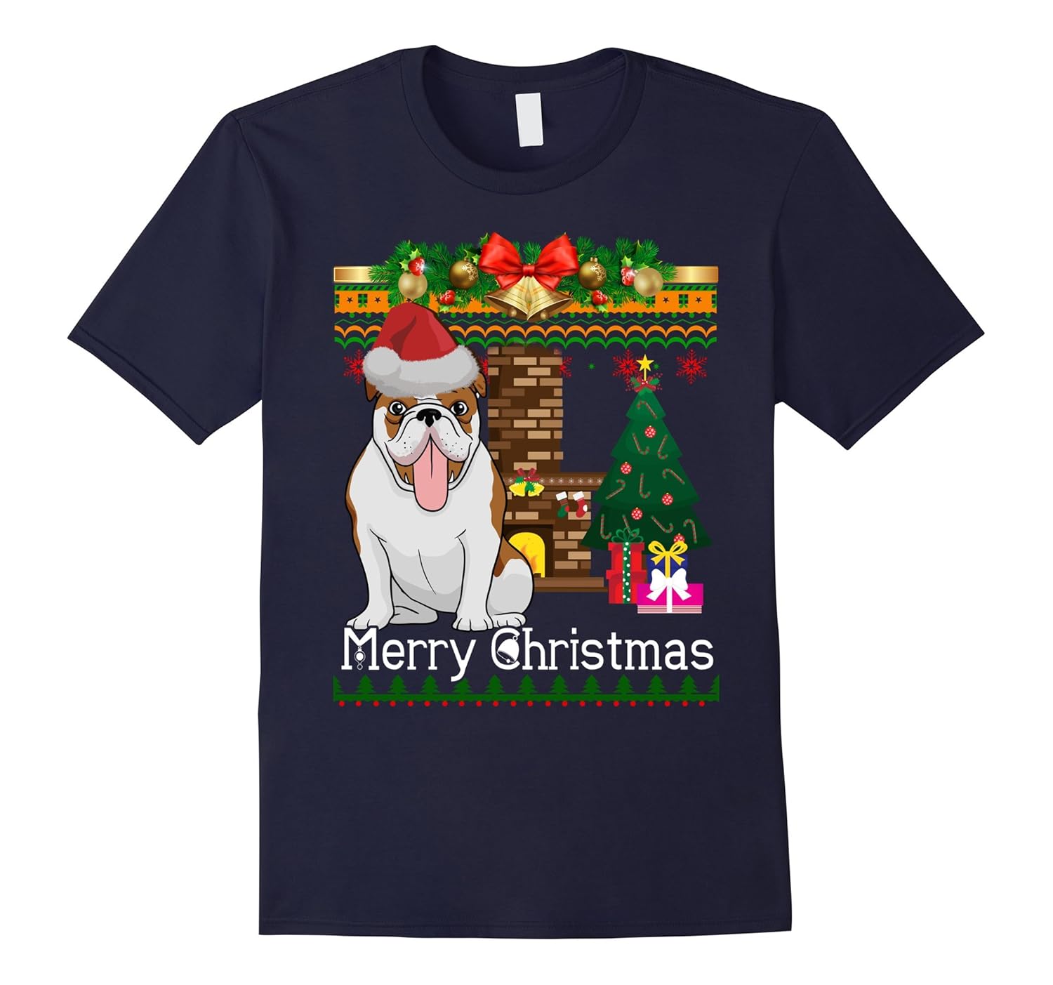 Ugly Christmas Sweater BULLDOG T-Shirt Funny Dog Shirt-ANZ