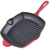 RXXM Nonstick Square Grill Pan/Griddle Cast Iron 11" with Pouring Spouts Frying Pan Nonstick Sauté Pan Pre-Seasoned Skillet w