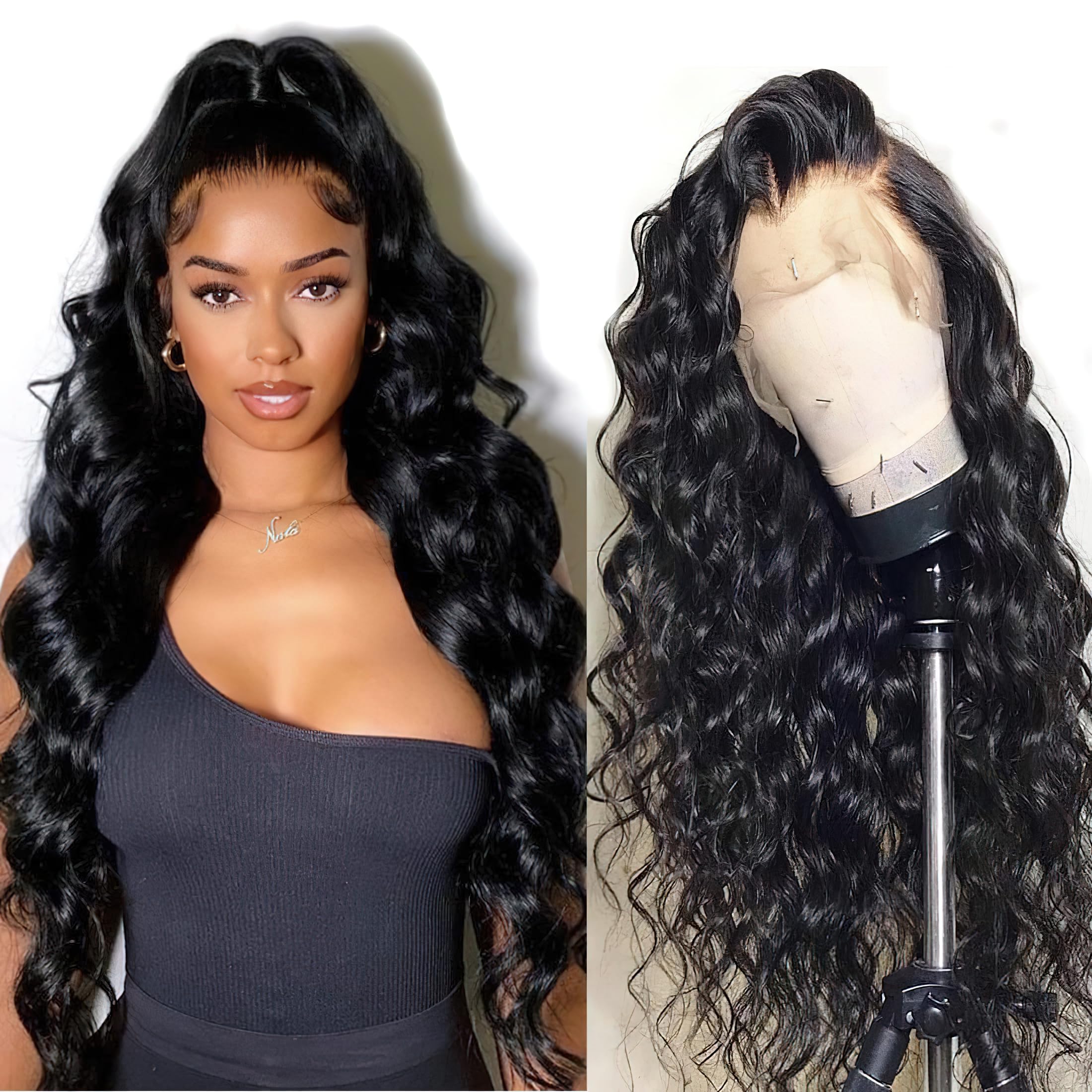 Photo 1 of AUOCATTAIL Glueless Wigs Human Hair Pre Plucked Pre Cut 150% 13x4 Hd Transparent Lace Front Wigs With Baby Hair 28 Inch Body Wave Human Hair For Black Women