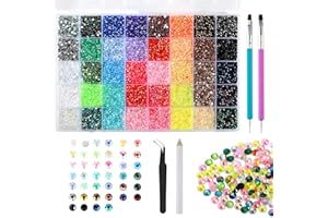 40-Color Resin Jelly Rhinestone Glitter Set with 32000 3mm Flatback Gems, 2 Nail Art Pens, Tweezer & Pickup Pen for Nail, Clo