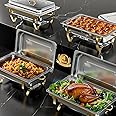 Amhier Chafing Dishes for Buffet, 9QT High Grade Chafing Dish Buffet Set, Chafers and Buffet Warmers Sets for Birthday, Wedding, Rolled-Edge Design with Gold and Silver, 4 Pack