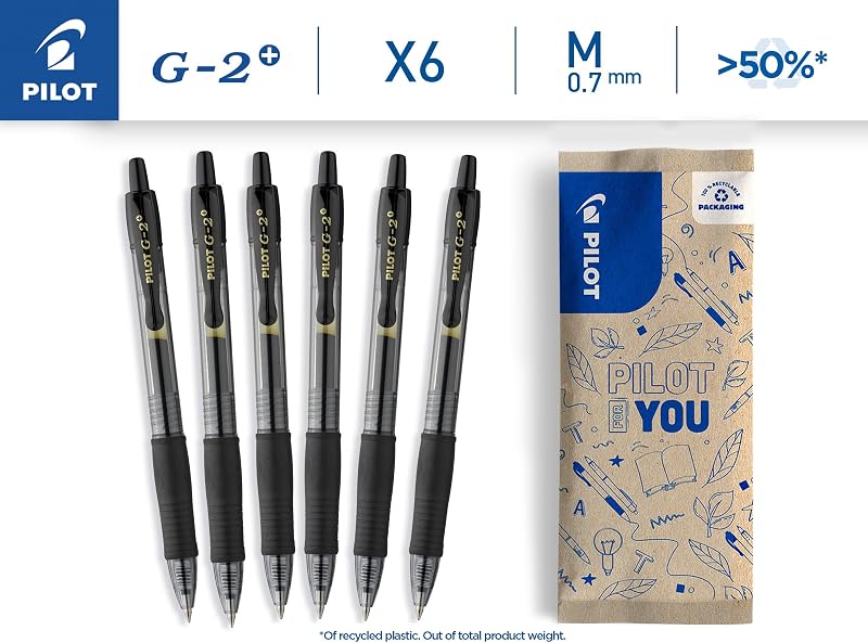- 6 G2 Plus - Stylo Encre Gel - Rechargeable - Noir - Pointe Moyenne