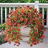 ZFProcess Artificial Hanging Flowers for Outdoors Spring Decoration, 2PCS Silk Fake Daisy Realistic Outdoor Flowers UV Resistant Porch Patio Window Yard Decor (Red Brown)