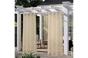 LORDTEX Burlap Linen Look Outdoor Curtain for Patio - 2 Panels Waterproof Tab Top Sheer Curtains for Pergola, Porch, Cabana and Gazebo Indoor/Outdoor Voile Sheer Drapes, 52 x 108 Inch, Linen