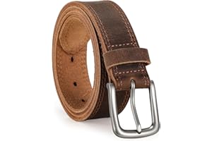 Men's Leather Belt, Mens Belt with Anti-Scratch Buckle Heavy Duty Work Belts Casual Jeans Belts for Everyday Wear
