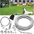 100ft Dog Tie Out Aerial Run Trolley System - Heavy Duty Dog Aerial Run Cable with 10ft Pulley Runner Line Holds 75Lbs of Dogs for Yard Camping Outdoor