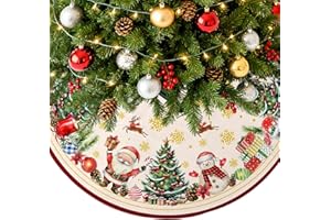 REETOOK Santa Claus Christmas Tree Skirt, Xmas Snowman Tree Skirts for Farmhouse, Snowflake Christmas Tree Ornaments Decor Gift, Christmas Decorations Skirt, Holiday Party Decor for Indoor Outdoor, 36in