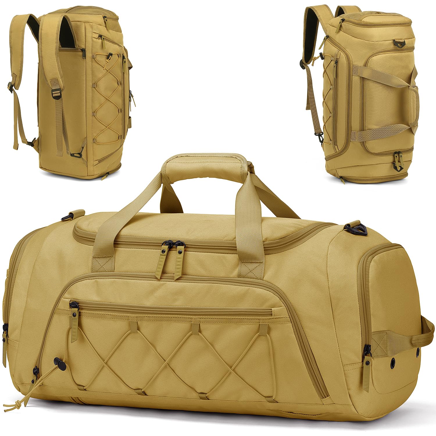 Lyweem 40L Sports Dufflel Bags for Men, Medium Gym Bag Backpack & Travel Duffle Holdall Bag with Shoes Compartment and Wet Pocket, 3 in 1 Carry On Overnight Weekend for Women, Brown