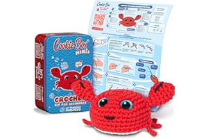 Cookie Box MINIs Crochet Kit for Beginners – Gift Set to Make Crab Eugene Amigurumi Plushie – Easy DIY Crochet & Knitting Sta