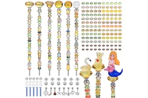 AIPRIDY 158 Pcs DIY Fairy Wand Garden Stakes Kit,Multiple Color Scheme European Beads Crystal Diamond Tops and 12 or 10 Inch Threaded Rods,Stainless Steel Stakes with Diamond Toppe (Lenmon)