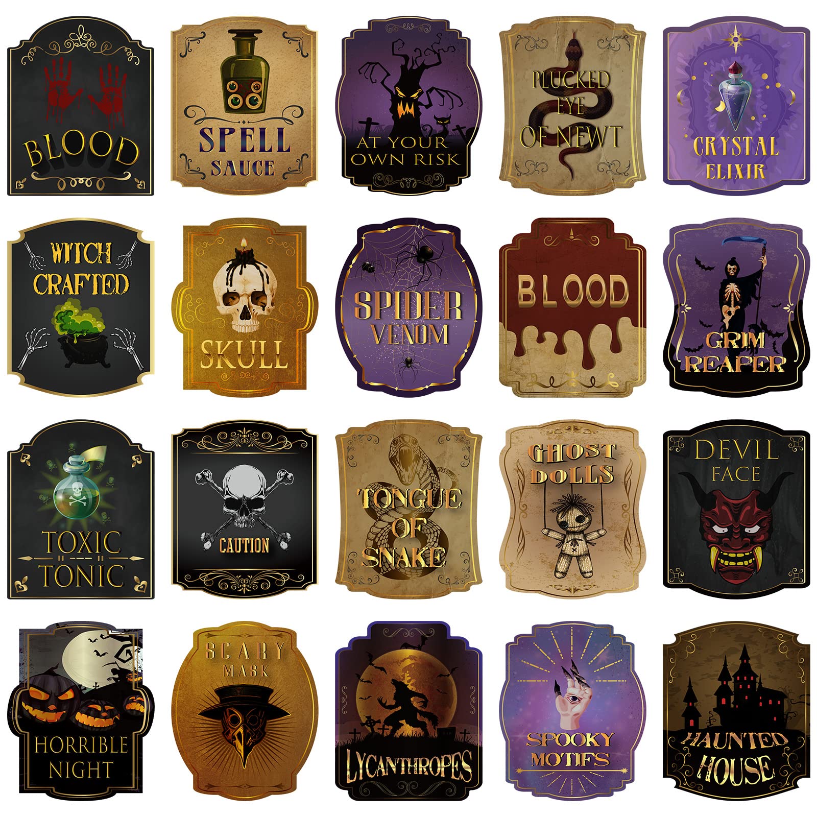 Photo 1 of Zonon 80 Pcs Creepy Apothecary Bottle Labels Animal Medicine Bottle Stickers Potions Labels Waterproof Vintage Laminated Stickers for Summer Halloween Party Supplies Photo Props, 20 Styles