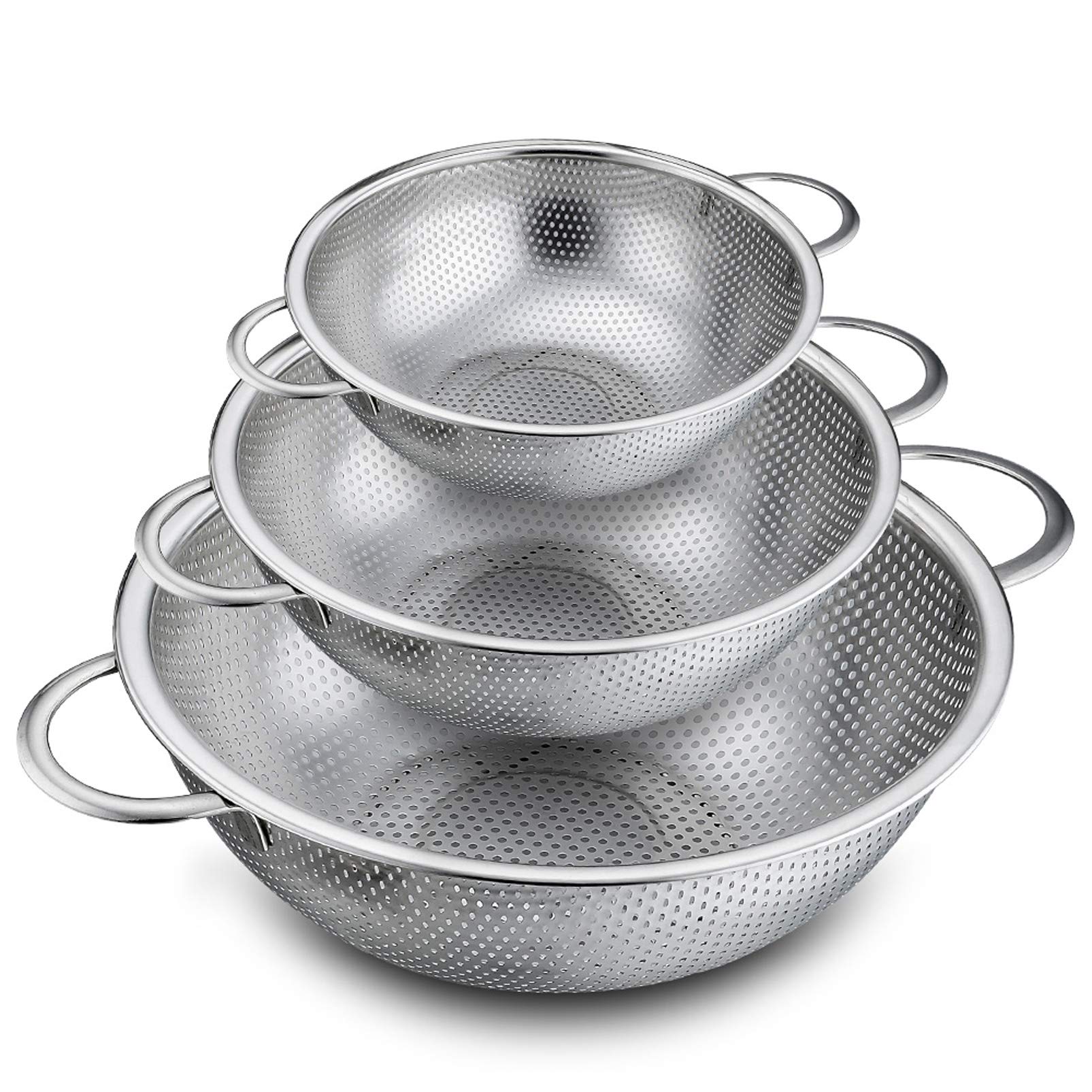 Photo 1 of P&P CHEF Colander Set of 3, Stainless Steel Micro-Perforated Colanders Strainers for Draining Rinsing Washing, Ideal for Pasta Vegetables Fruits, Heavy Duty & Dishwasher Safe - 1/3/5 Quart