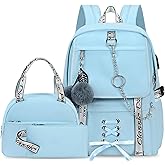 XOMYQUAO School Backpack for Girls Backpack with Lunch Box Kids Backpack Set Gothic Bookbag School Backpacks for Girls Teens (Blue)