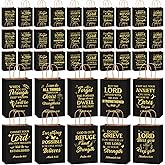 Chiisong 100 Pcs Christian Gift Bags Religious Bible Verse Treat Bags with Handles Inspirational Scripture Church Bag for Sunday School Women Wedding Birthday Party Favor(Black and Gold)