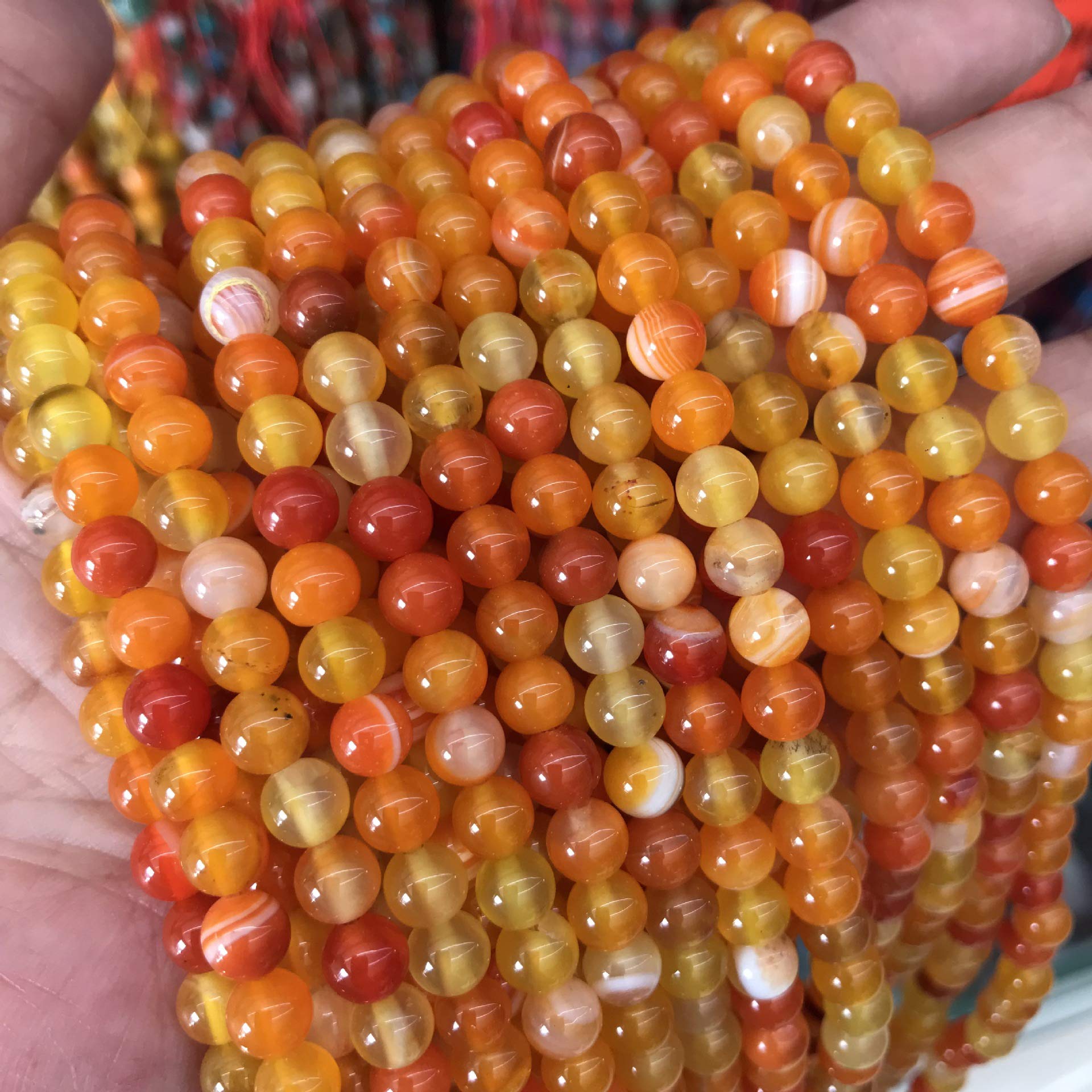 Natural Gemstone Stripes Lace Agate Beads, 8 mm 6 mm 4 mm, Polished and Matt, Round Shape for Jewellery Bracelet, Chain Jewellery Making, Choice of Colours 4mm 25 Stück Topaz Orange Polished