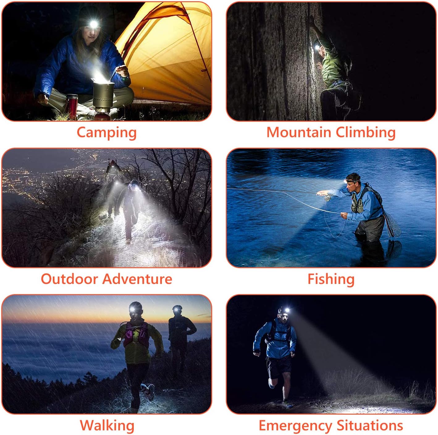 Headlamp, Rechargeable Headlamp for Adults 6000 Lumens Super Bright Zoomable Headlight 4 Modes 90° Adjustable IPX5 Waterproof Lightweight Headlamps for Camping Running Fishing Outdoors - - 