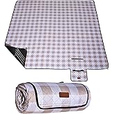 HX&OD Outdoor Picnic Blanket, Extra Large, 80''x80'' Waterproof Foldable Blankets Gingham Picnic Mat for Beach, Camping Grass Lawn Park Accessories Cute Couple Ideas Wedding (Light Brown, 80”x80”)