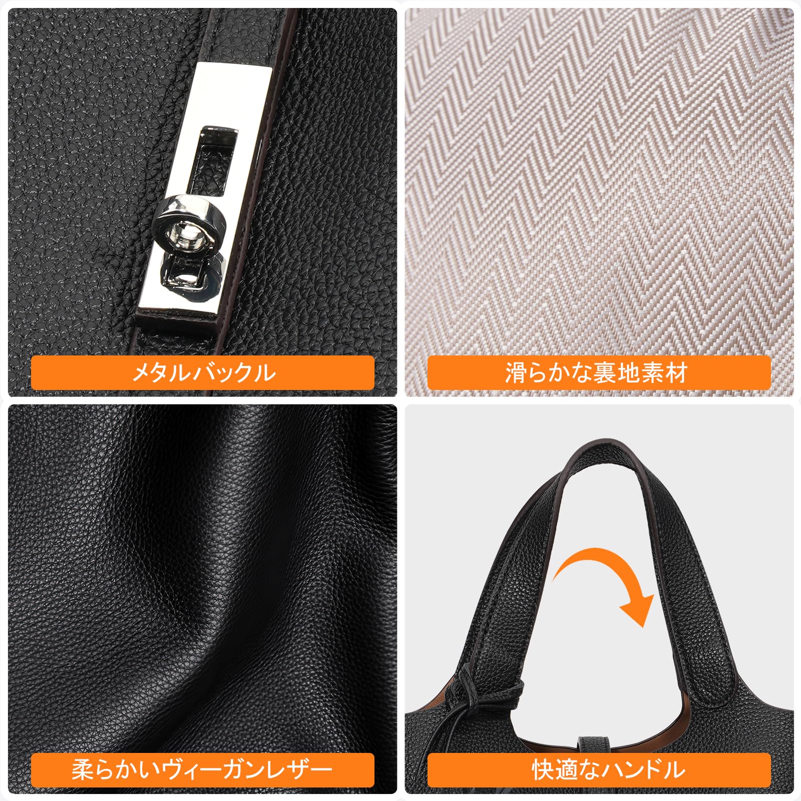 ノーブランド品 Women's Leather Tote Bag, Large Capacity, Lightweight, Commuting, Fashionable, Popular, High Visibility, Simple, Cute, Small, Soft, Freestanding, Inner Pocket Included, Charm Included