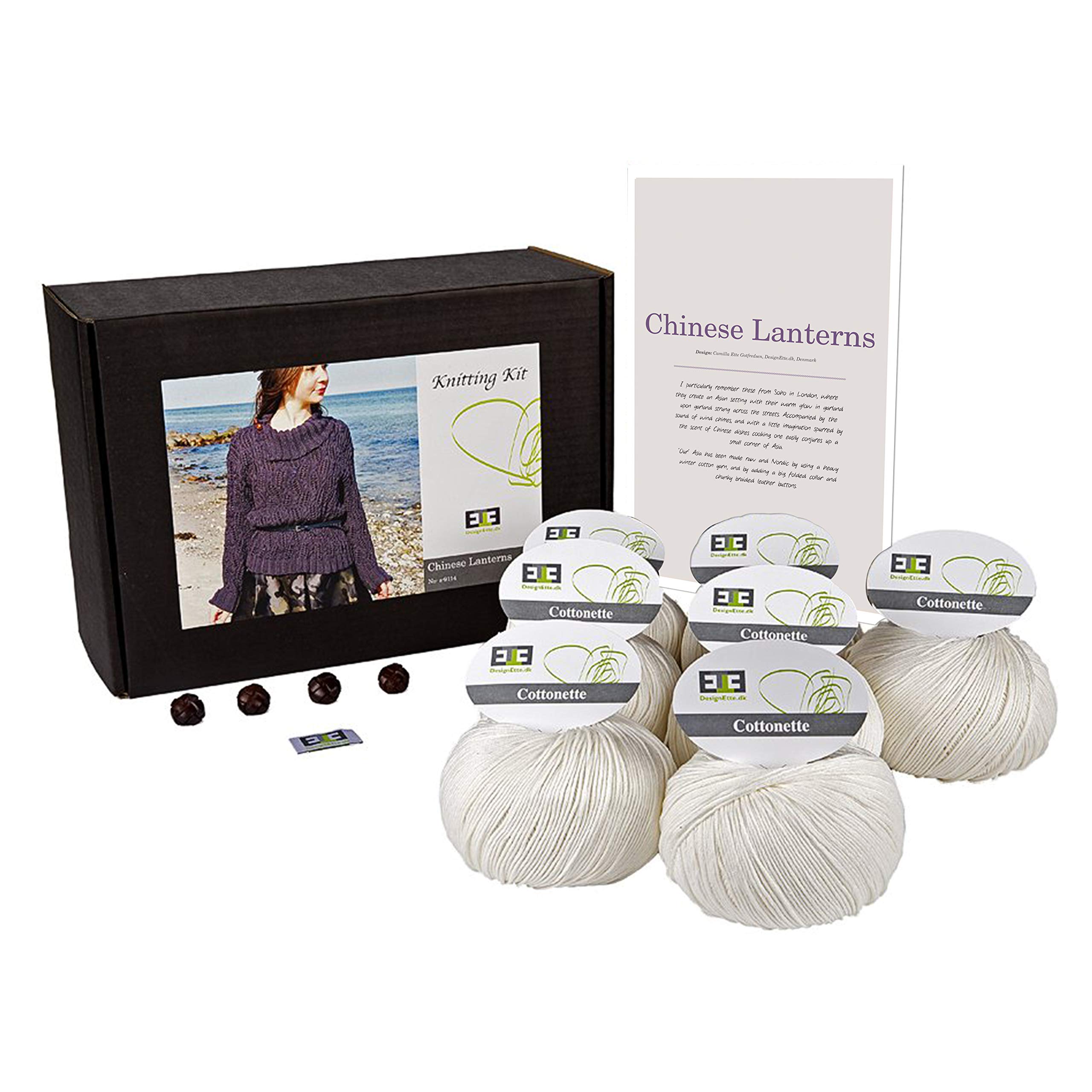DesignEtte Knitting Kit Chinese Lanterns 100 Percent Mercerized Cream Egyptian Yarn Cotton X No-s-9114, Creme 911, Extra-Small