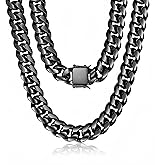 ROWIN&CO Miami Cuban Link Chain for Men 15mm Black Stainless Steel Curb Necklace, Hip Hop Jewelry, Durable & Anti-Tarnish Mens Chain 18" 20" 22" 30" Inch, Pops Gifts For Fathers Boyfriends, Sons
