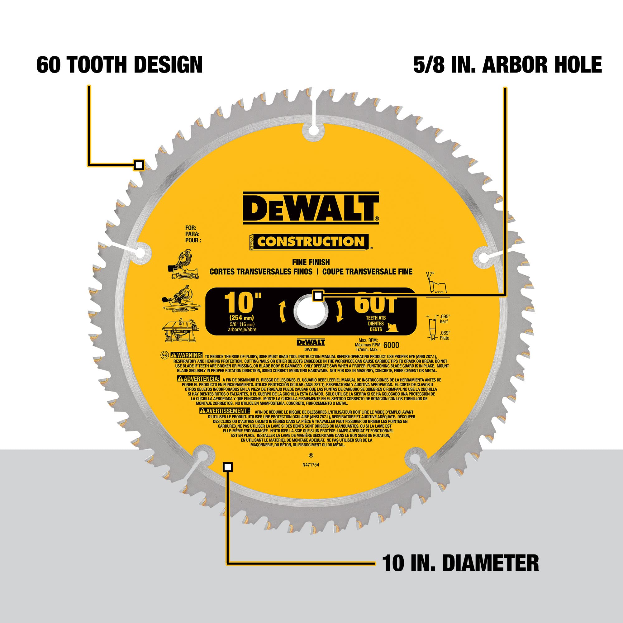 DEWALT DW3114 10 In 40 Teeth Table Circular Saw Blade For Sale - View #2