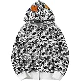 RICK TOP ONE Unisex Camouflage Hoodie with Shark Embroidery, Full Zip, Lightweight Couple sweatshirts heavyweight hoodie
