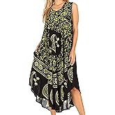 Sakkas Moon and Stars Batik Caftan Tank Dress/Cover Up