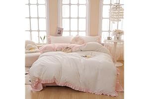 Pink Flower Comforter Set Full Vintage Coquette Bedding Comforter Cottagecore Floral Comforter Set with Elegant Ruffles Soft 