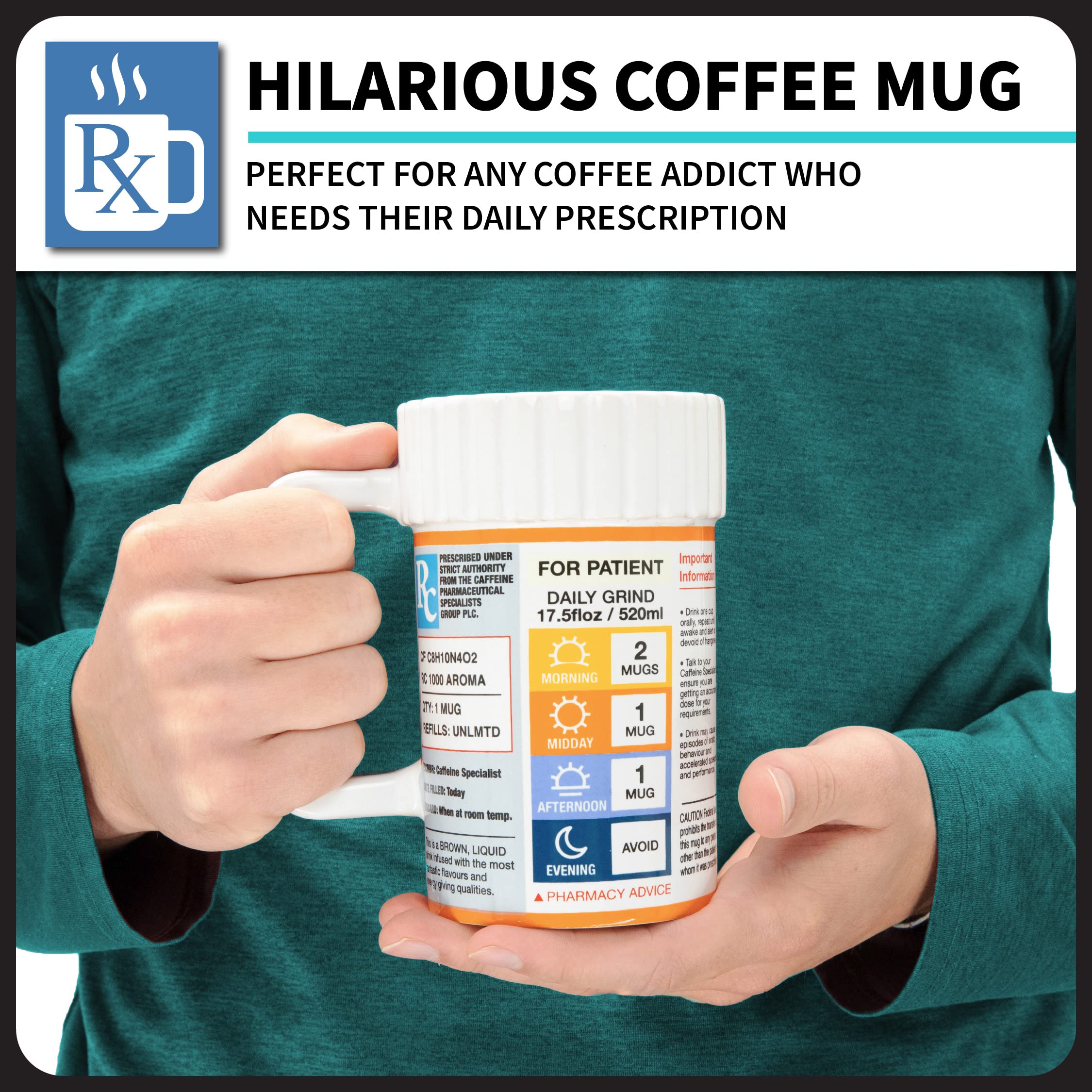 Paladone XL Prescription Unique Coffee Mug 17.5floz | Funny Coffee Mug Novelty Gag Gift for Coffee Lovers