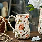 Retro Rustic Large Ceramic Vase with Handle, Distressed Farmhouse Pitcher for Home, Ideal Shelf Decor Floral Vase for Living Room Bedroom Office Table Centerpiece Decorations 9 Inch