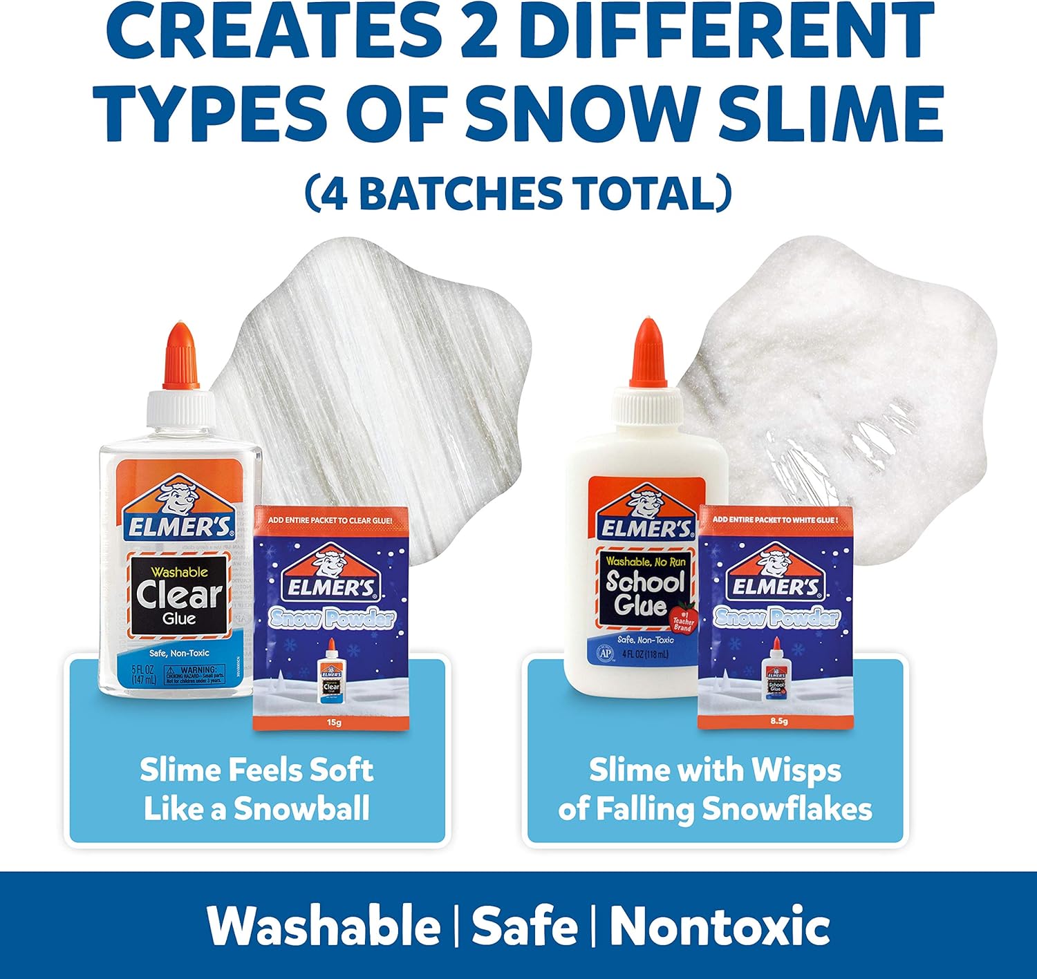 Elmer’s Snow Slime Kit | Slime Supplies Include Clear Liquid Glue, White Liquid Glue, Magical Liquid Slime Activator, Instant Snow Packets, 9 Count: Office Products