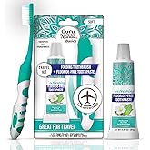 GuruNanda Folding Travel Toothbrush with Hydroxyapatite Toothpaste, 1ct | Travel Toothbrush Set|Soft Bristles &amp; Built-In Cover|With Jasmine Mint Fluoride Free Toothpaste|Compact|Portable|TSA Friendly