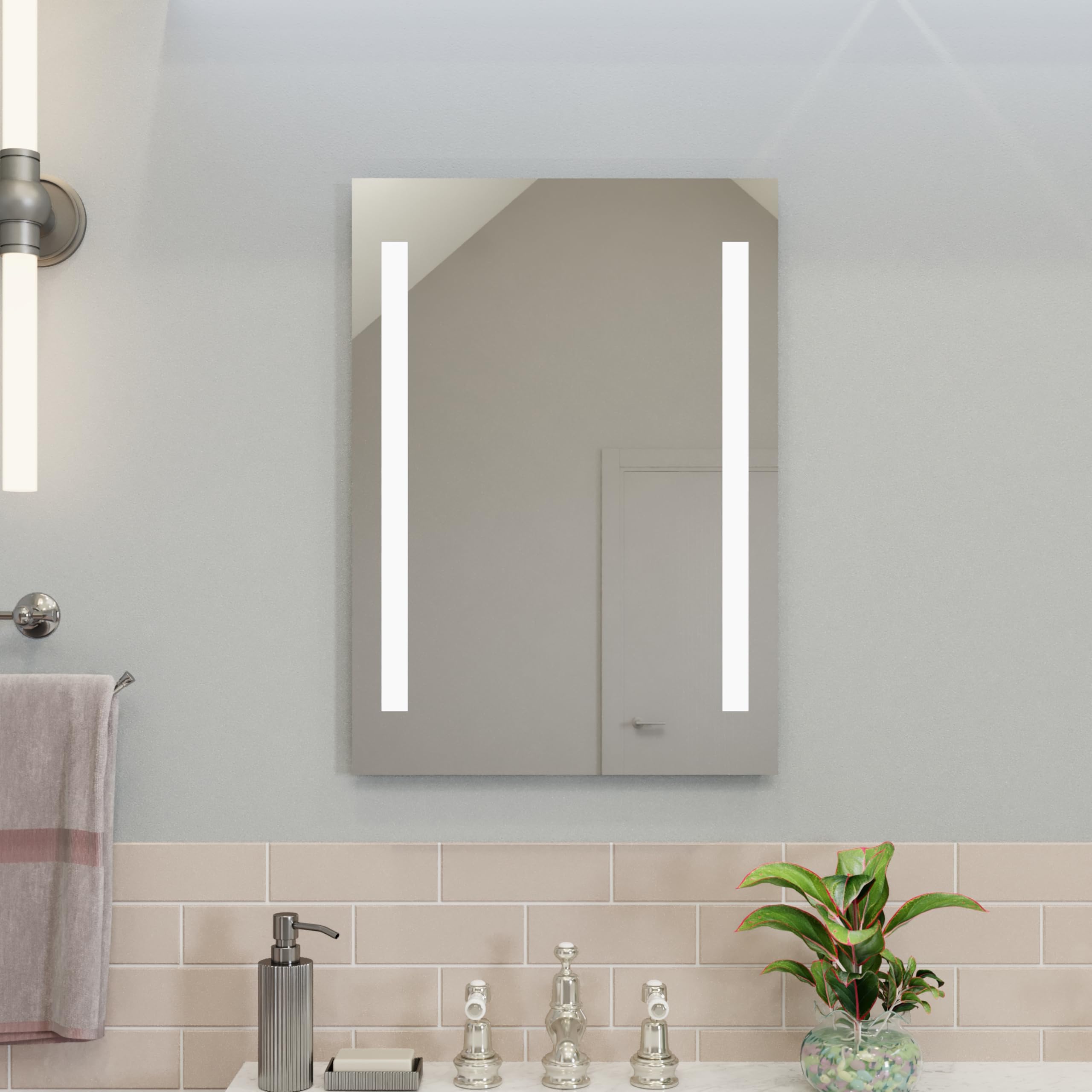 Croydex Horton Bathroom Mirror with Lights - Easy to Install Bathroom LED mirror Battery Operated with All Fittings Included, Two Light Strips, Touch Button Power Switch, 70x50cm