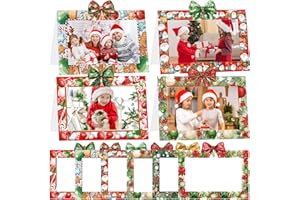 Treasure Cove Photo Christmas Cards Holiday Picture Frame Greeting Card Photo Insert 4 x 6 Picture Frame Holders with Envelopes for Xmas Classroom Home Party Decorations Favors 24Pcs
