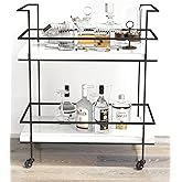 CB Home Vintagia 2-Tier Rolling Serving Bar Cart Black Frame and White Scratch and Spill Resistant Hight Pressure Laminated (