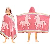 ORIGINAL KIDS Unicorn Hooded Bath Towel Wrap – 100% Cotton Terry Jacquard Oversized Hooded Kids Towel - 630 GSM Plush Soft Absorbent - Toddler Shower Beach Pool - 26 x 50 - Pink Multicolor