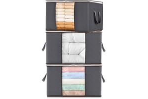 Lifewit 3 Pack Clothes Storage Bag, Foldable Storage Bins for Clothes, Blankets, Fabric Wardrobe Closet Organizers with Reinf
