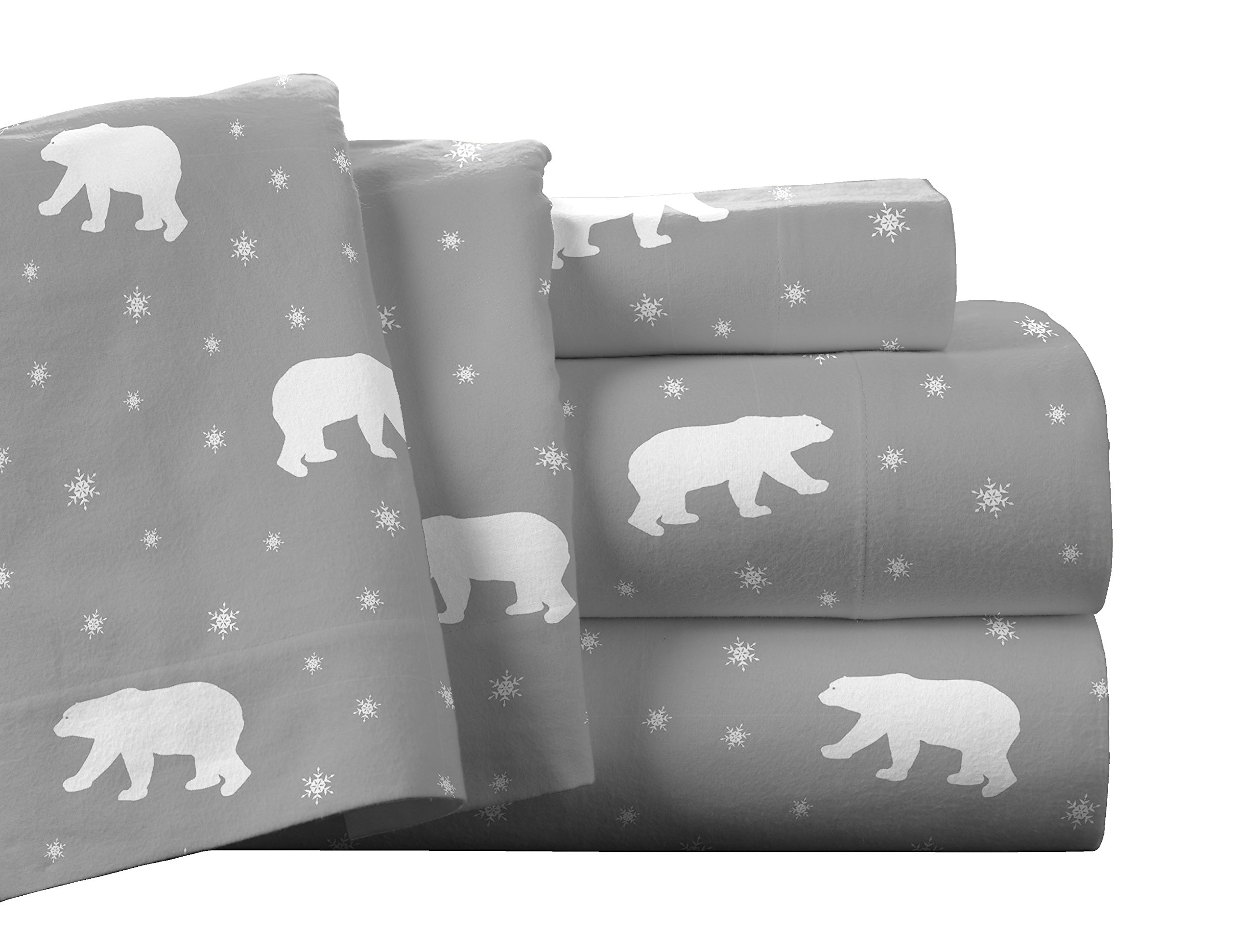 Photo 1 of Pointehaven Flannel Deep Pocket Set with Oversized Flat Sheet, Twin, Polar Bear