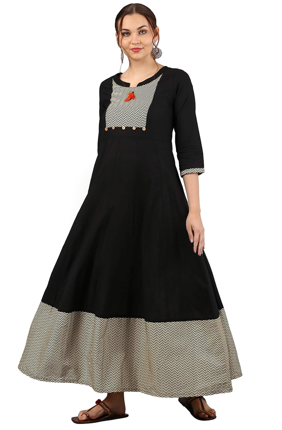 janasya women's cotton anarkali printed gown